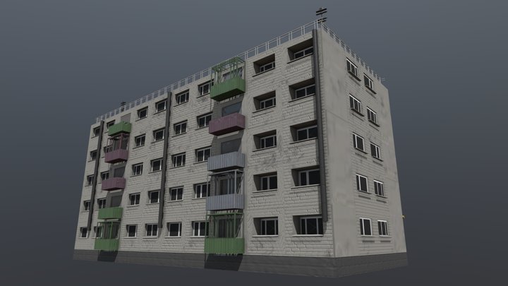 Khrushchevka (two-story building) 3D Model