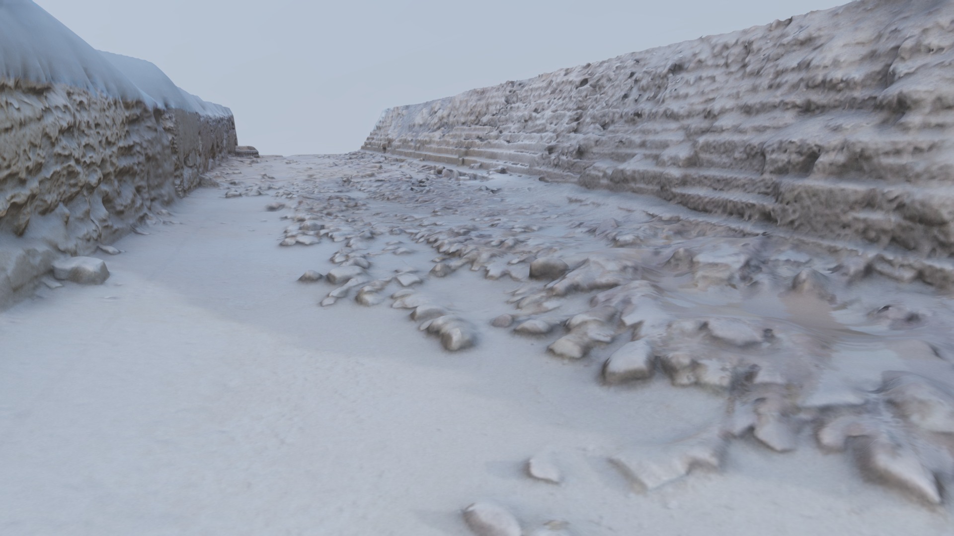 3D model Bedrock and rubble near Pyramid of Khafre – 2019 - This is a 3D model of the Bedrock and rubble near Pyramid of Khafre - 2019. The 3D model is about a snowy landscape with rocks.