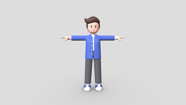 Minimal Man Cartoon Character 02 3D Model