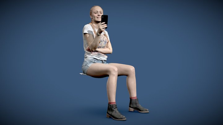 Woman sitting using cellphone - 3D photo scan 3D Model