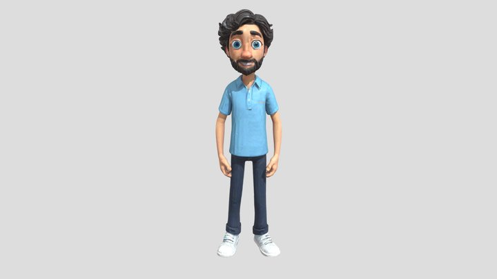 Animated Character in Blue 3D Model