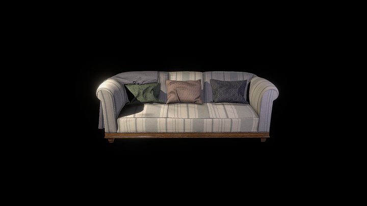 Old Vintage Retro Mid Century Sofa fully PBR 4K 3D Model