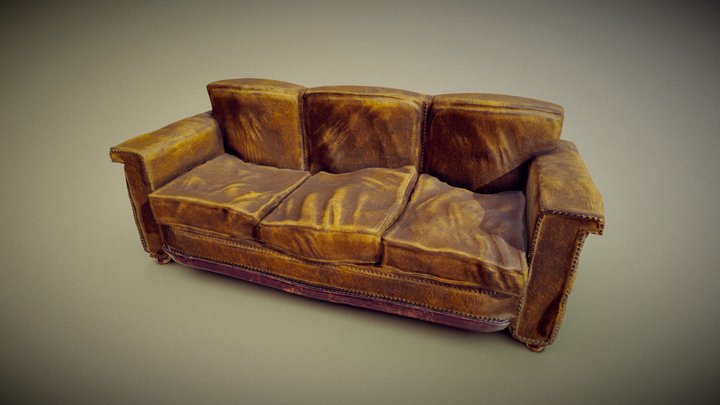 Worn Leather Sofa / Couch / Setee | Game Ready 3D Model