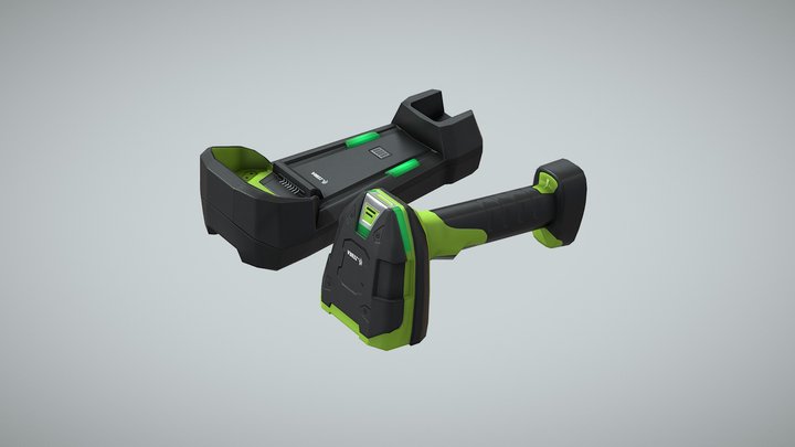 Green Barcode Scanner Gun 3D Model