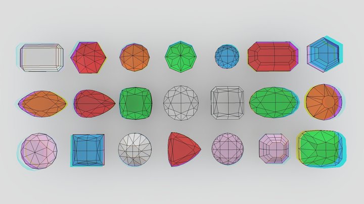 Gems (21 different shapes) 3D Model