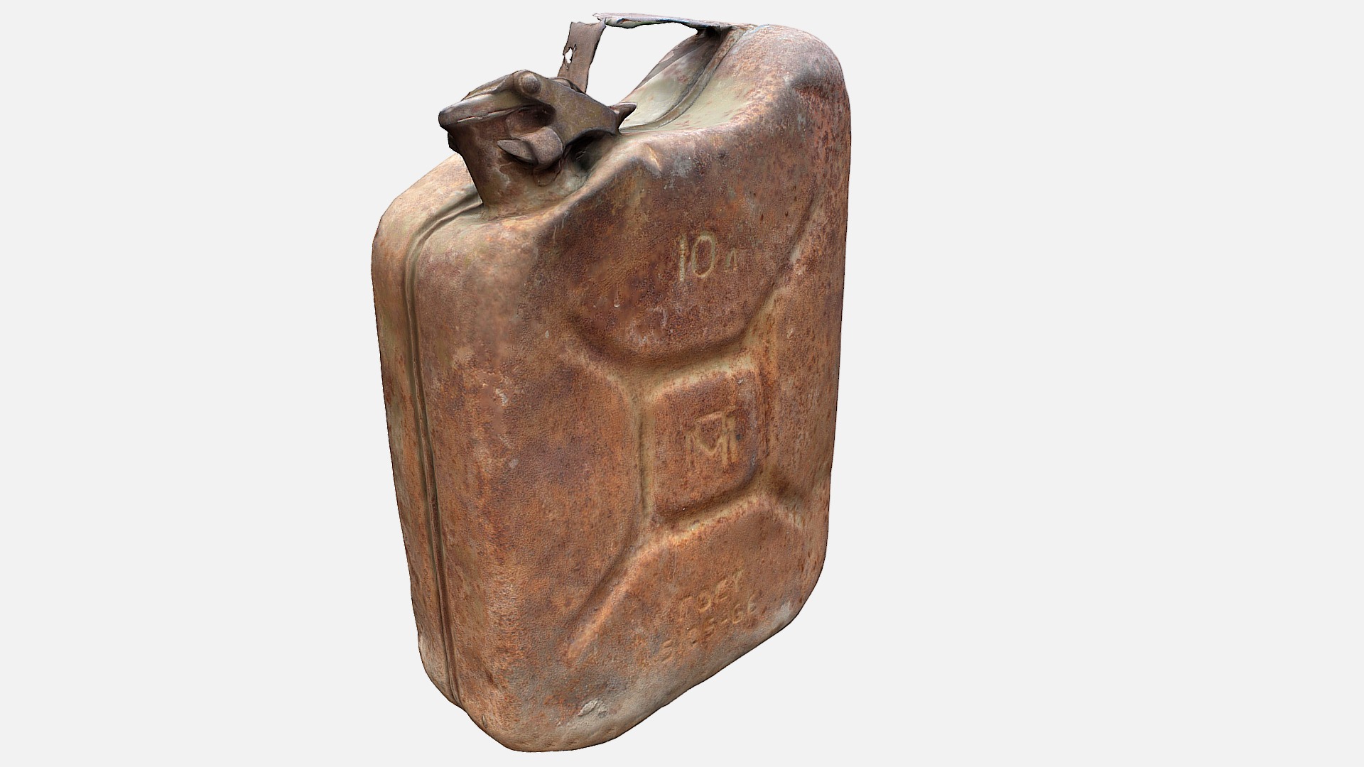 3D model Old Green Rusty Gasoline Canister - This is a 3D model of the Old Green Rusty Gasoline Canister. The 3D model is about a brown leather boot.