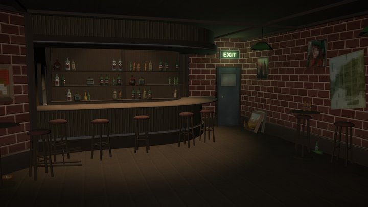 Generic Bar Room (w/ Lights) 3D Model