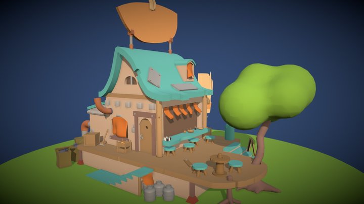 Ramen Restaurant Colored Draft 3D Model
