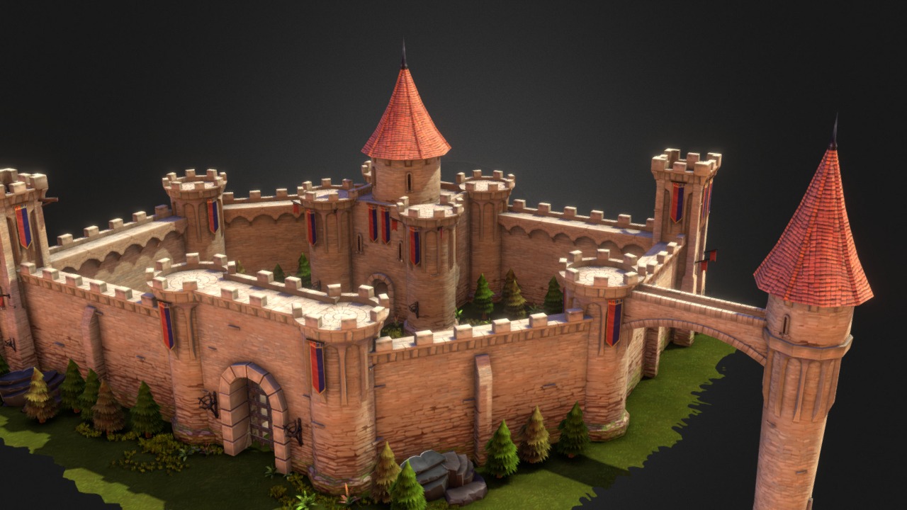 3D model Medieval Castle - This is a 3D model of the Medieval Castle. The 3D model is about a castle with red roofs.