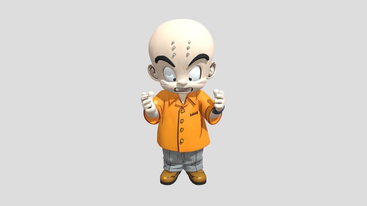 Bald boy in orange shirt 3D Model
