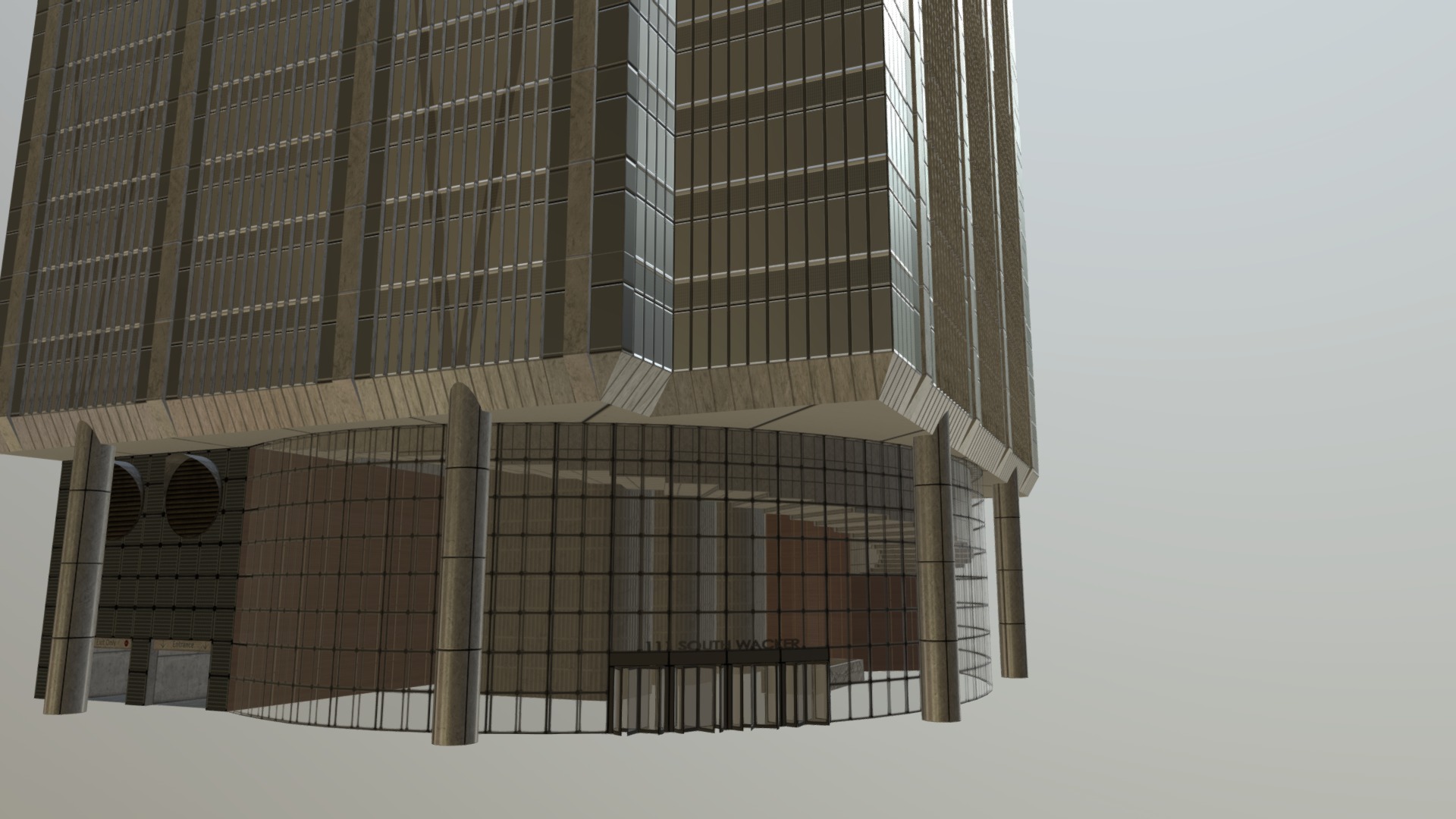 3D model 111 South Wacker - This is a 3D model of the 111 South Wacker. The 3D model is about a building with a large metal frame.