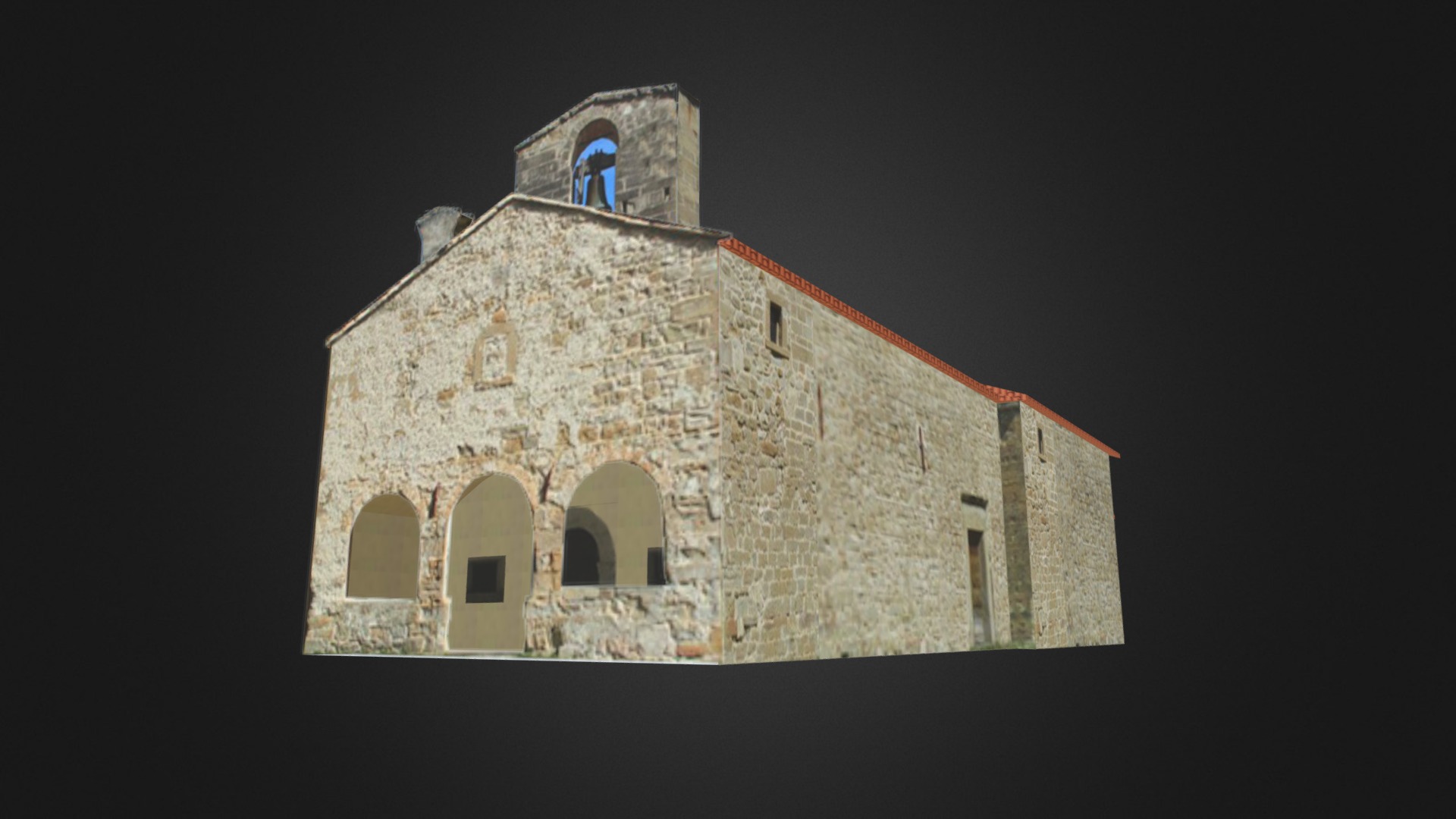 3D model Santa Maria in Pantano, Montegallo - This is a 3D model of the Santa Maria in Pantano, Montegallo. The 3D model is about a stone building with a blue sky.