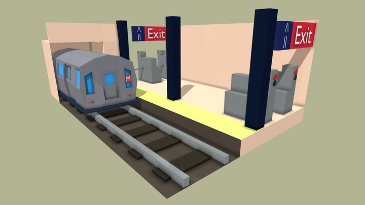Low Poly American Metro Station 3D Model