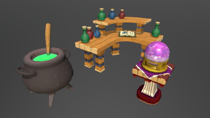 Cutesy Styled Wizard Themed Props 3D Model