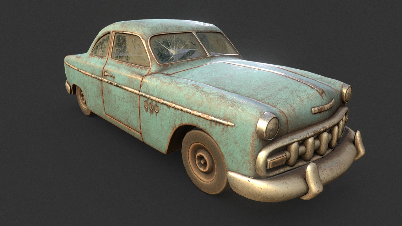 3D model Old Rusty Car (Remade) - This is a 3D model of the Old Rusty Car (Remade). The 3D model is about a toy car on a surface.