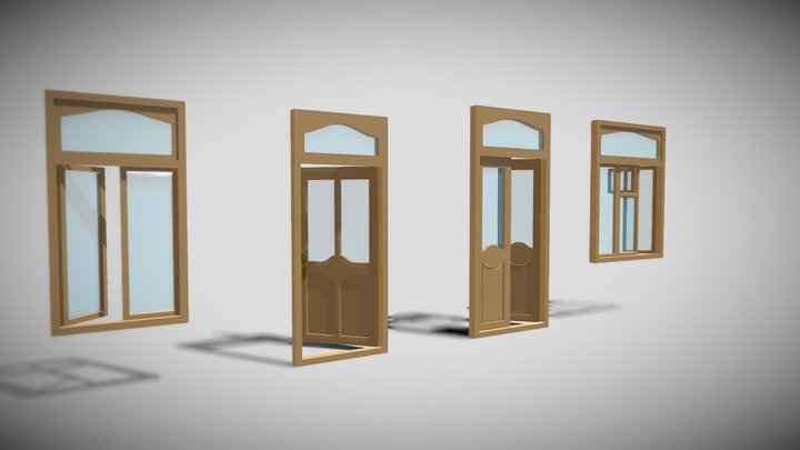 wooden door and wooden window 3D Model