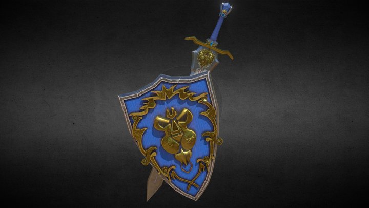 Warcraft Sword and Shield Alliance 3D Model