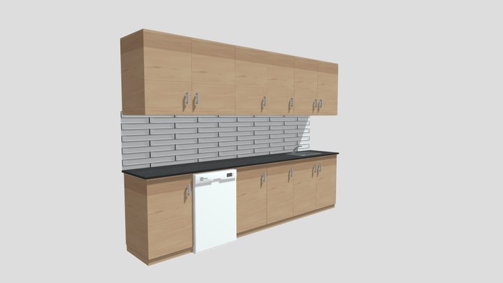 kitchen counter, cabinets, dishwasher and sink 3D Model