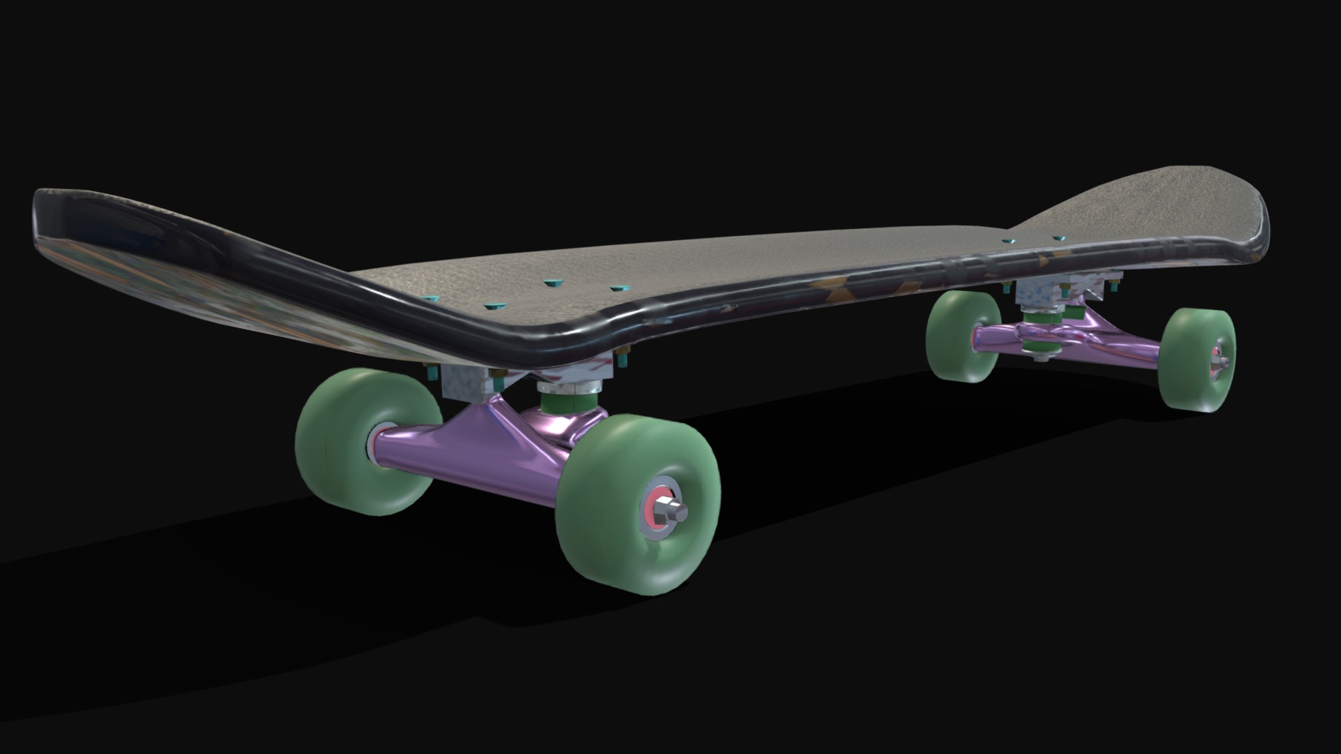 3D model Skateboard AIO Material - This is a 3D model of the Skateboard AIO Material. The 3D model is about a skateboard with colorful wheels.