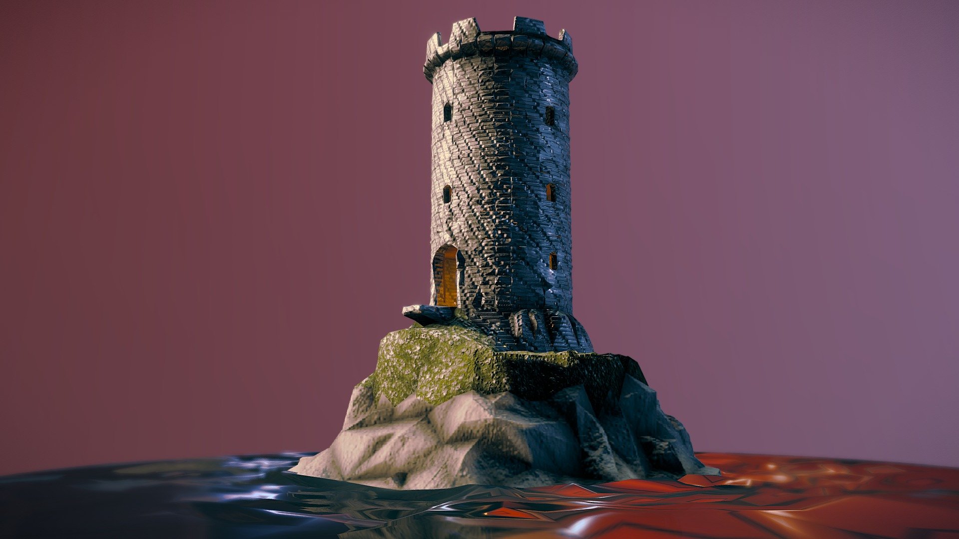 Low poly medieval tower on a small rocky island - Download Free 3D ...