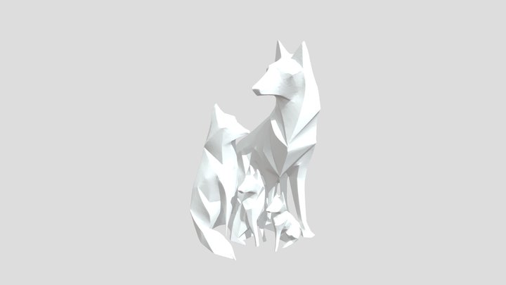 Family of Foxes 3D Model