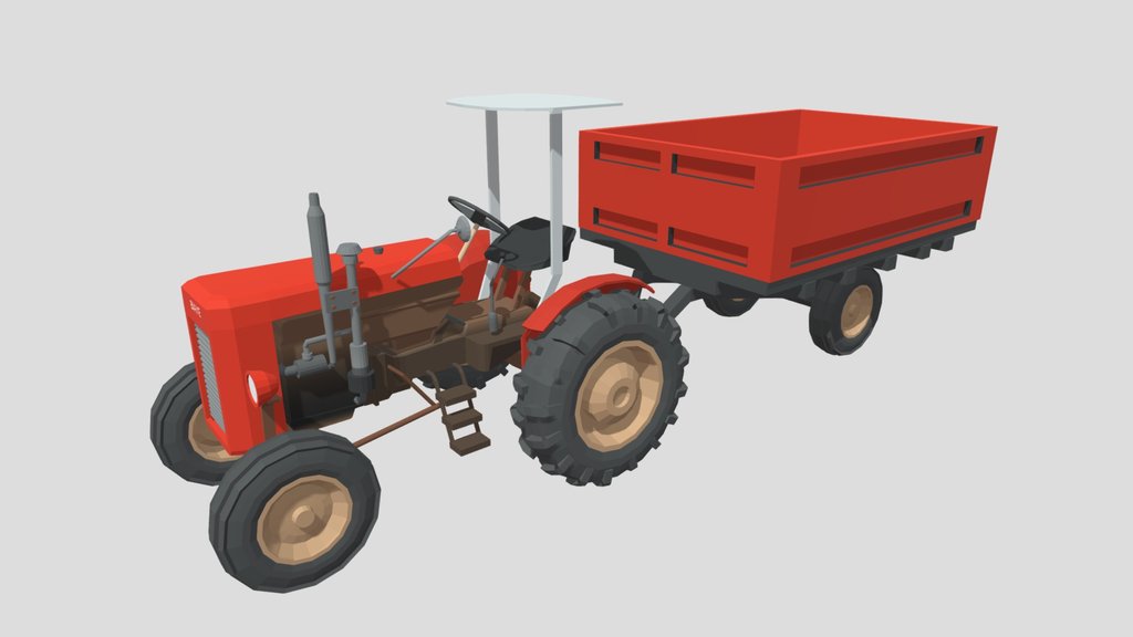 Tractor With Trailer – Low Poly 3D Model