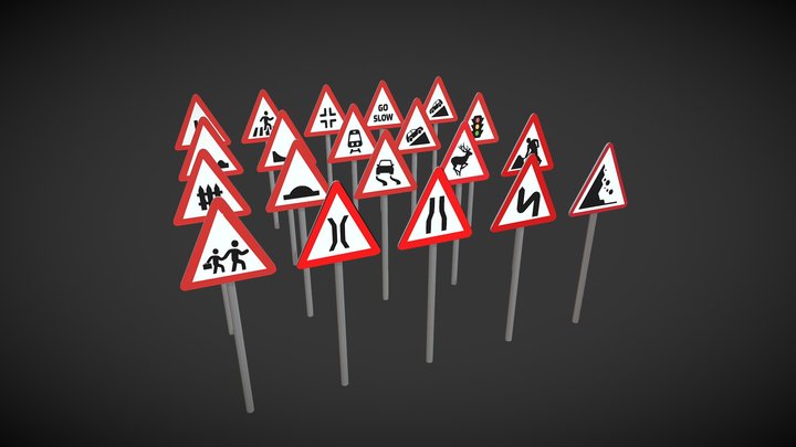 Warning traffic signs 3D Model