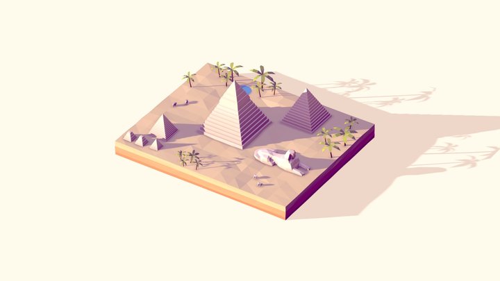 Cartoon Low poly Egipt Giza Piramids Landmark 3D Model