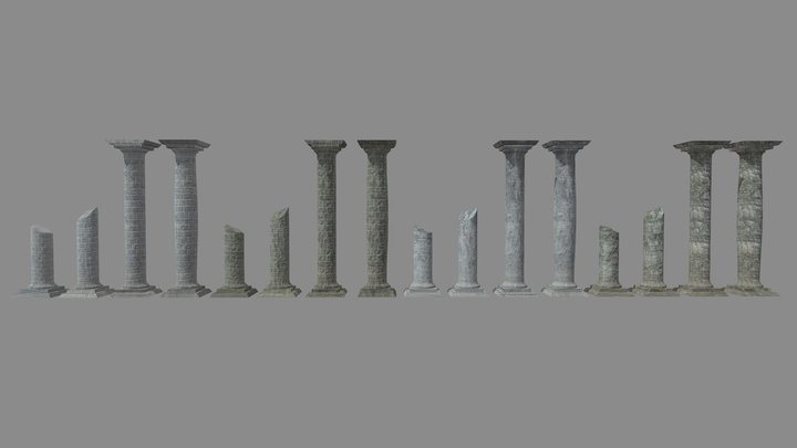 Low Poly Stone Pillar Set 3D Model