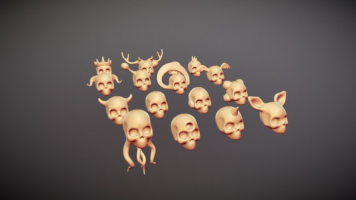 Collection of funny skulls 3D Model