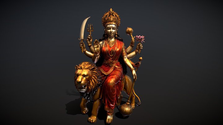 Goddess Durga on a Lion 3D Model