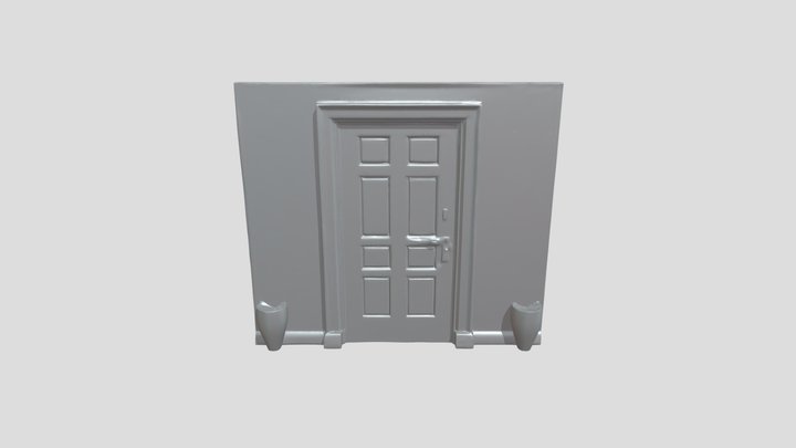 Red wooden door in a wall 3D Model