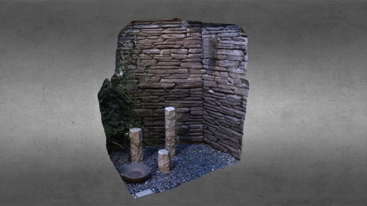 concrete wall + 3 stone pillars photogrammetry 3D Model