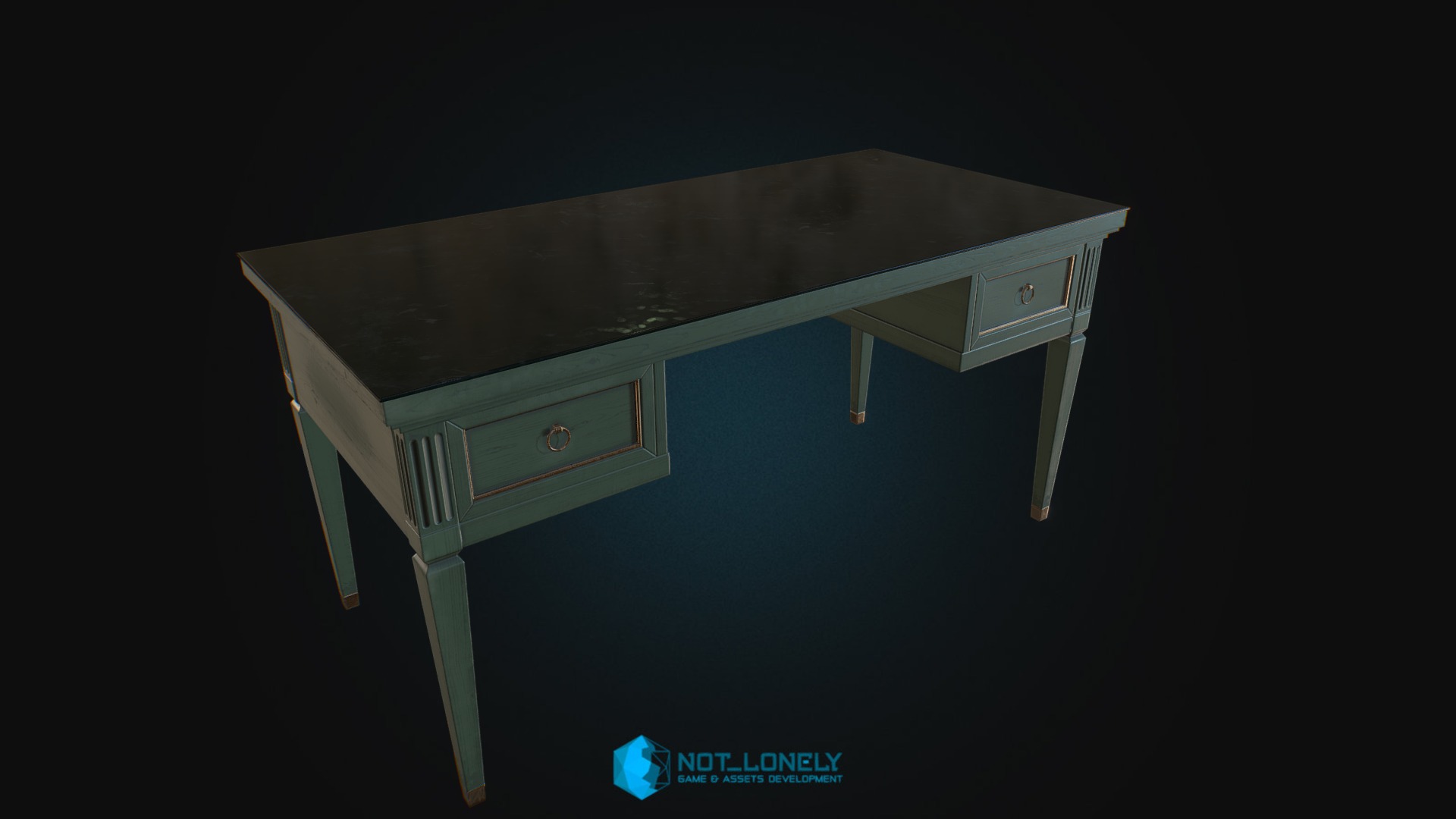 3D model Green Desk - This is a 3D model of the Green Desk. The 3D model is about a small table with a small box on top.