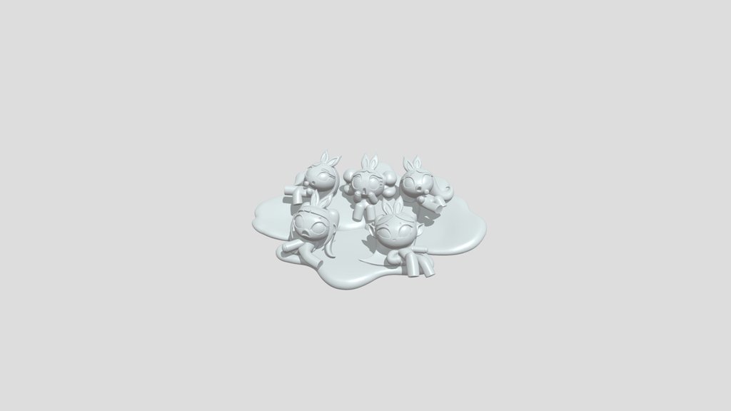 Five chibi bunny-eared girls sculpture