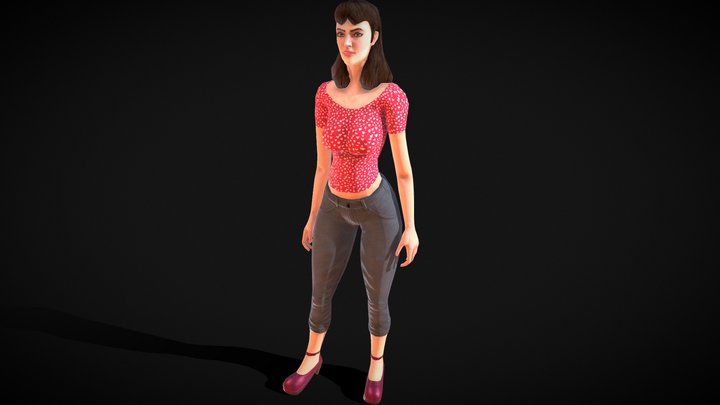 Vintage 50's Style Girl - low poly model 3D Model