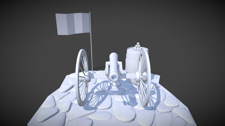 Cannon with Environment (High-Res) 3D Model