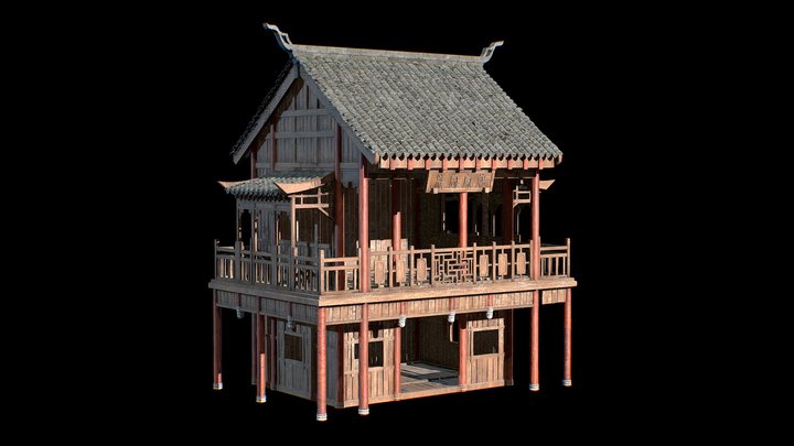 Chinese High House Wood 3D Model