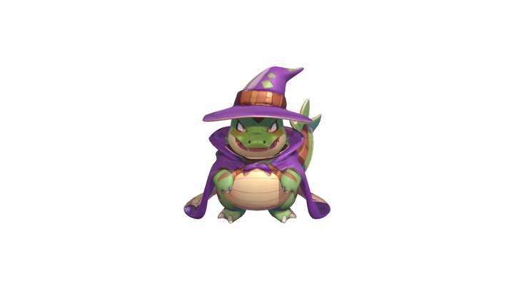 Anthropomorphic dinosaur wizard with hat and ca 3D Model