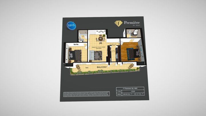 F Premiere by H&S - 2BHK 3D Model