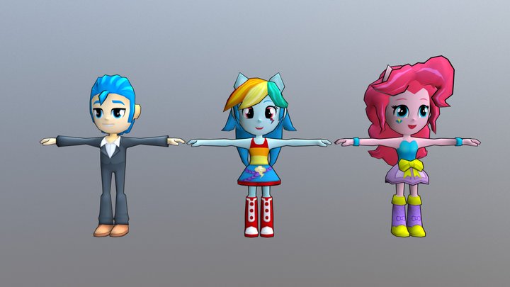 3 Low poly characters 3D Model