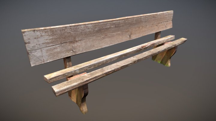 Old, worn wooden bench (LowPoly) 3D Model
