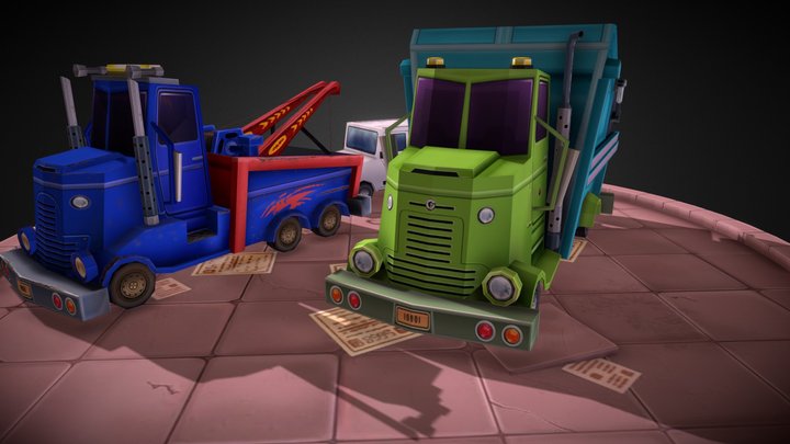 3D Garbage & Tow Trucks 3D Model