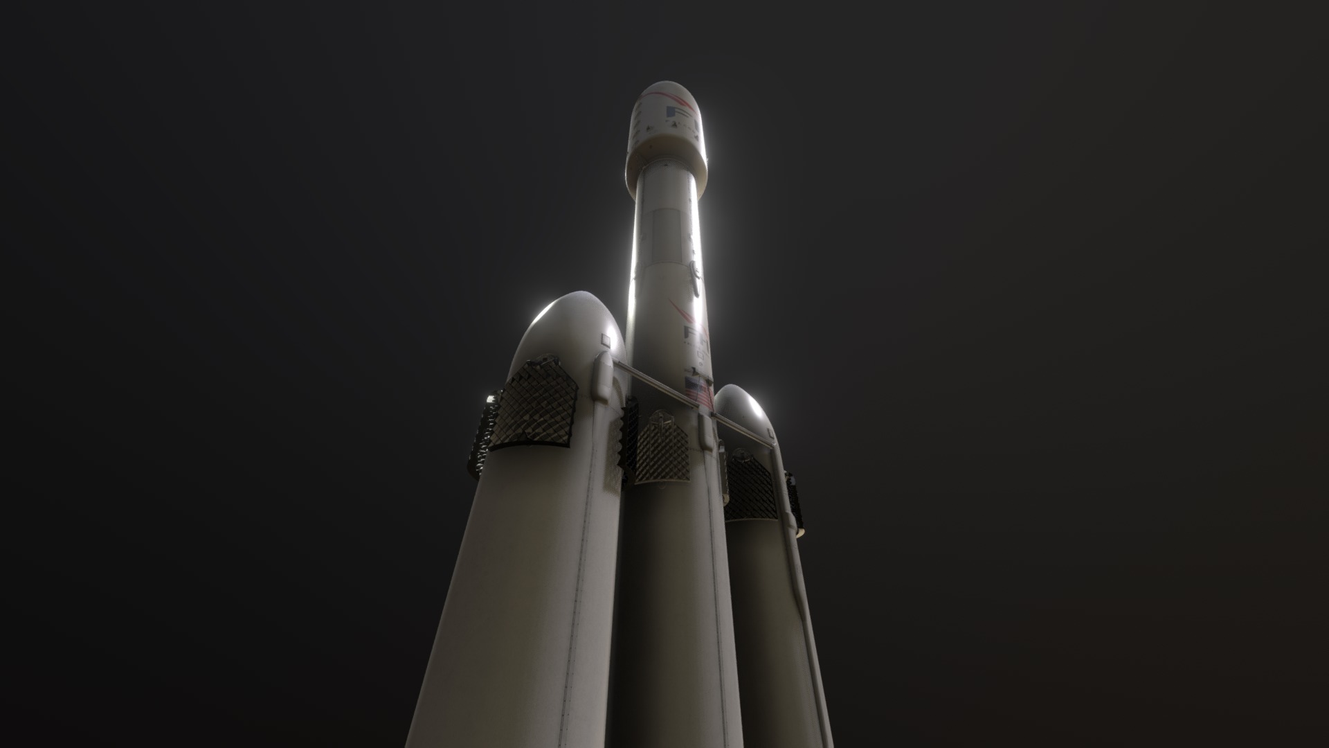 3D model Falcon Heavy - This is a 3D model of the Falcon Heavy. The 3D model is about a rocket with a black background.