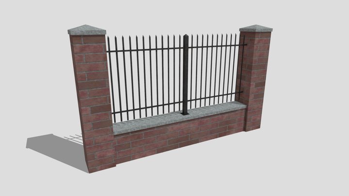 Simple bricks and steel fence 3D Model