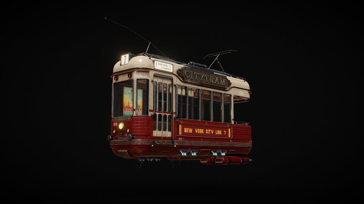 Futuristic Flying CityTram 3D Model