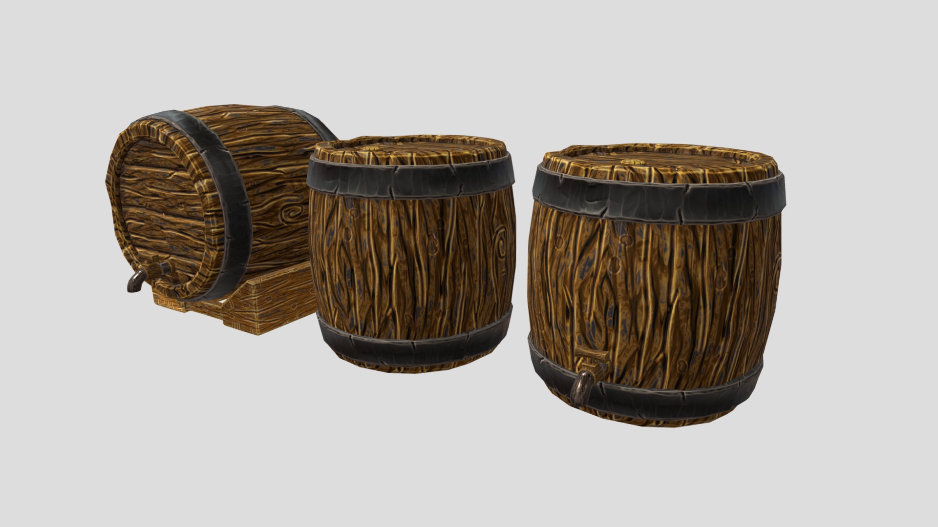 3D model Barrel_01 - This is a 3D model of the Barrel_01. The 3D model is about a few wooden barrels.