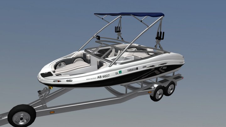 2008 212X Yamaha Wakeboard Boat with trailer 3D Model