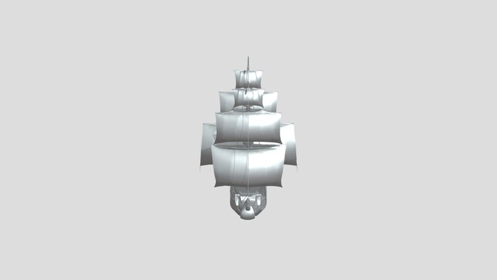 wooden sailing ship with multiple sails 3D Model