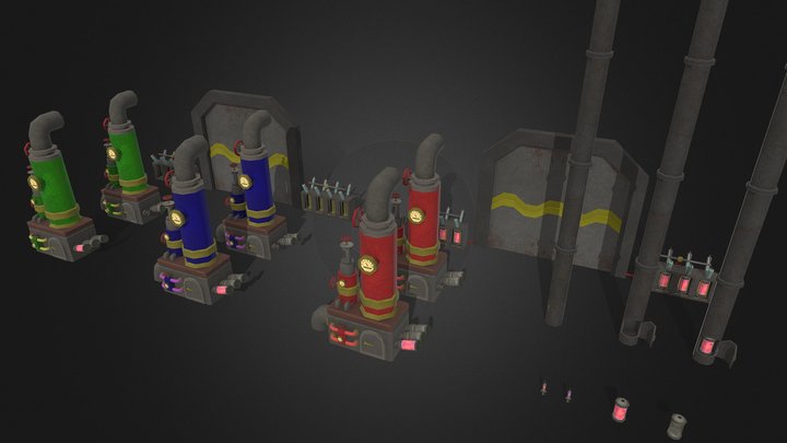 Free Pack - Steampunk Machinery. Low Poly